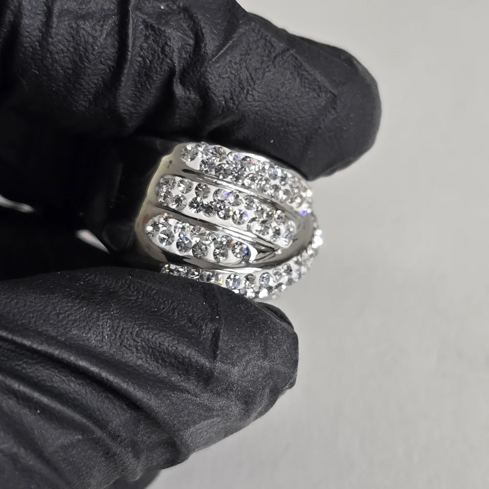 Intricate Sterling Silver 925 Ring with Pavé Gemstones